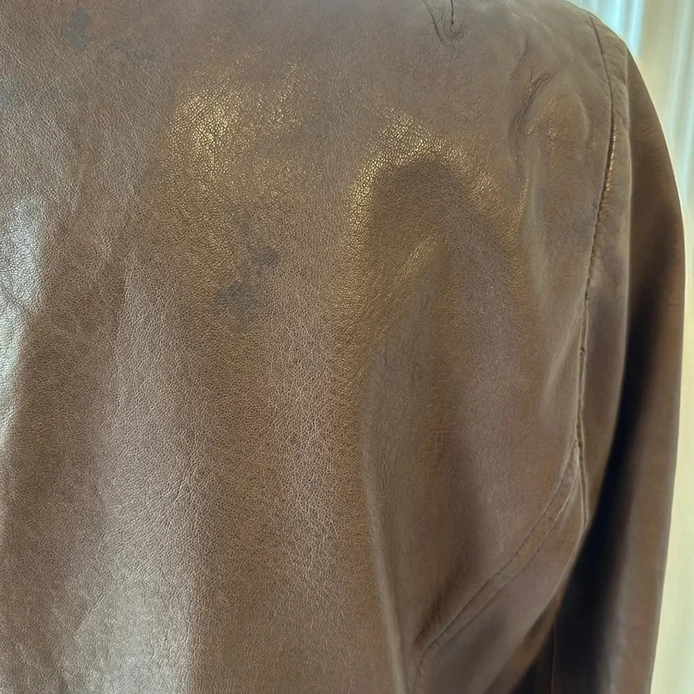 Eileen Fisher Vintage Open Brown Leather Jacket, Size Small, EUC - Picture 5 of 9